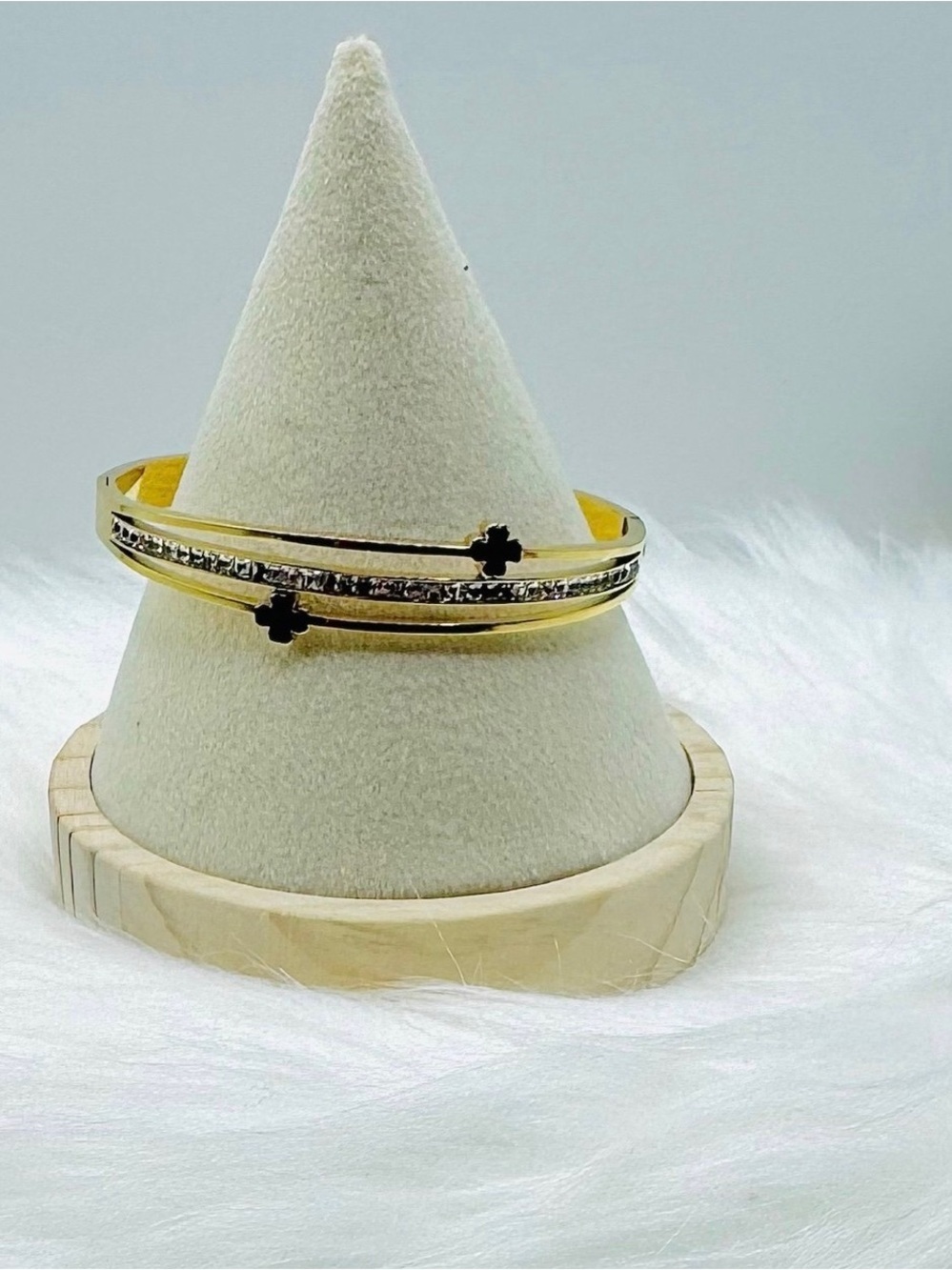 Gold Tone Cross Bangle Bracelet | Elegant Open Bracelet, stainless steel